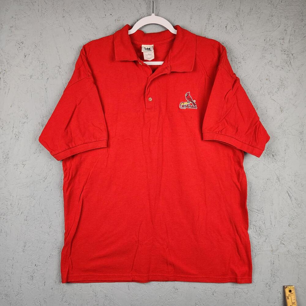 St. Louis Cardinals Shirt Mens Large Red MLB Baseball Polo Bird Bat Lee Sport
